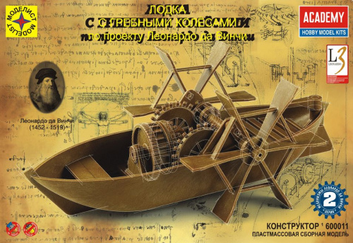 Лодка с гребными колесами Леонардо да Винчи.
