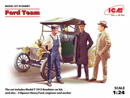 Команда Форда, набор фигур и автомобиль Model T 1913 Roadster, 1:24, (24007)