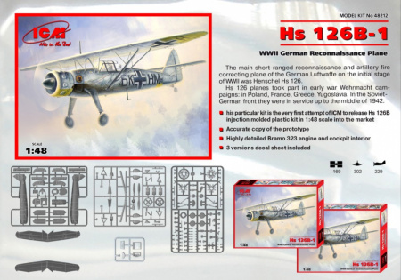 Henschel Hs 126B-1, Германский самолет разведчик, 1:48, (48212)