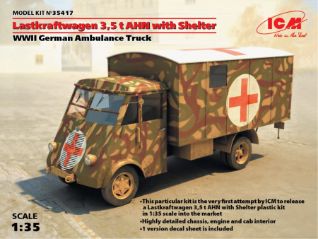 Lastkraftwagen 3.5 AHN с будкой, Германская военная машина скорой помощи 2 МВ, 1:35, (35417)