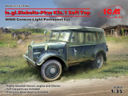 le.gl.Einheitz-Pkw Kfz.1 с тентом, Германский легкий внедорожный автомобиль ІІ МВ, 1:35, (35582)