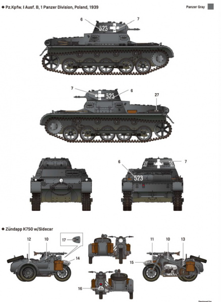 German Panzer I Ausf.B & Motorcycle Zündapp KS750 w/sidecar (1:35)