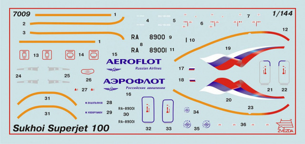 Пасс. авиалайнер "Суперджет 100", 1:144