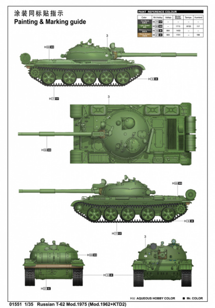 Советский средний танк T-62 Mod.1975 (Mod.1962+KTD2), 1:35, [01551]